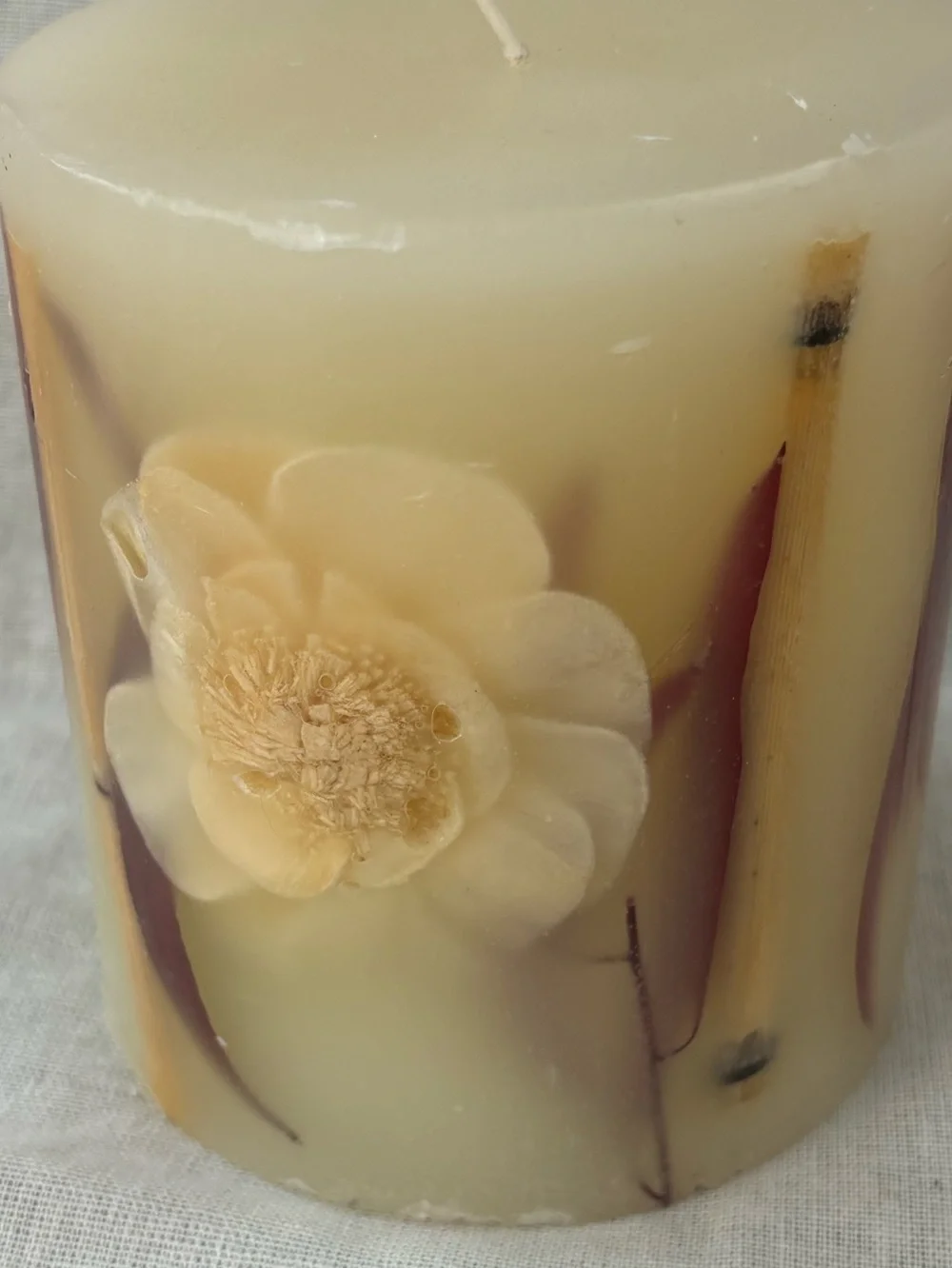 NEW Pier 1 Imports Asian Spice Pillar Candle 4.5” x 5” Floral Embedded 112 Hrs